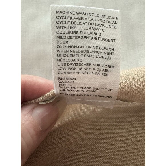 Free People Spellbound Tie Dye Kimono One Size Tan White Open Front Beach Lounge - Picture 8 of 9